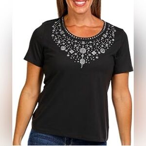Chic Black Embellished Short Sleeve Tee